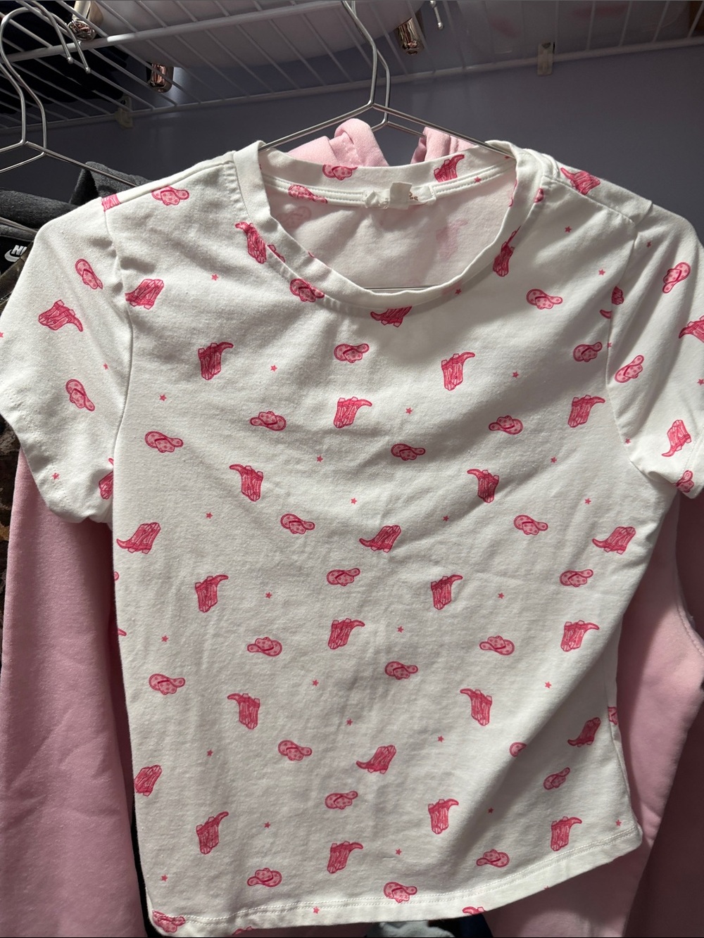 White Tee with Pink Boot Print